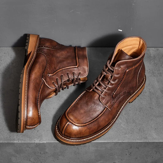 New Autumn Winter Vintage British Men Ankle Boots Real Leather Business Shoes Outdoor Work Boots Desert Motorcycle Boots
