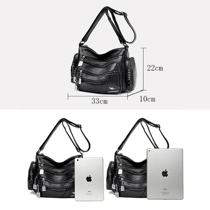 Many Pockets Women Leather Top-handle Bag Luxury Designer Female Shoulder Messenger Shopper Bags Brand Ladies Crossbody Handbags