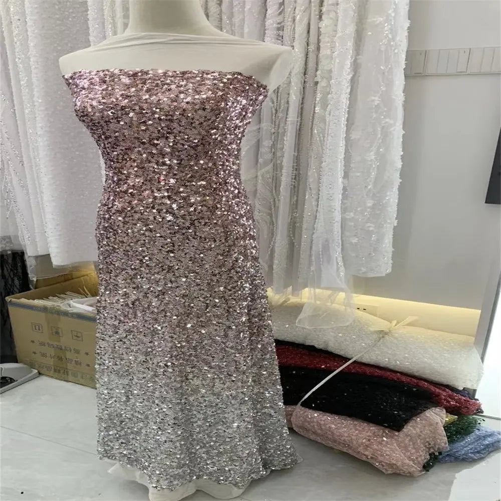 Gradient Sequins Embroidered Stretch Tulle Fabric for DIY Sewing Evening Dress Garment Accessories Clothing Fashion Cloth