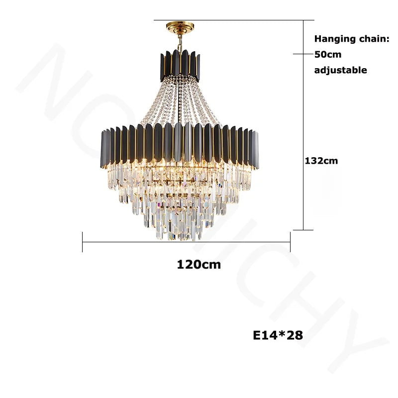 Home Deco Crystal Collection LED Black Gold Chandelier Lighting Lustre Hanging Lamp Suspension Luminaire Lampen For Dinning Room