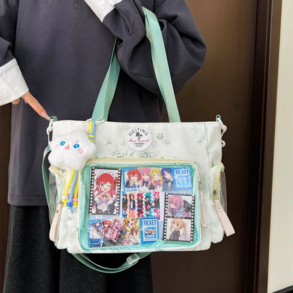 New Sweet Cute Ulzzang Y2K Ita Bags Subculture Dopamine Transparent Display Cool Tote Bag Aesthetic Lace DIY Badge Shoulder Bag