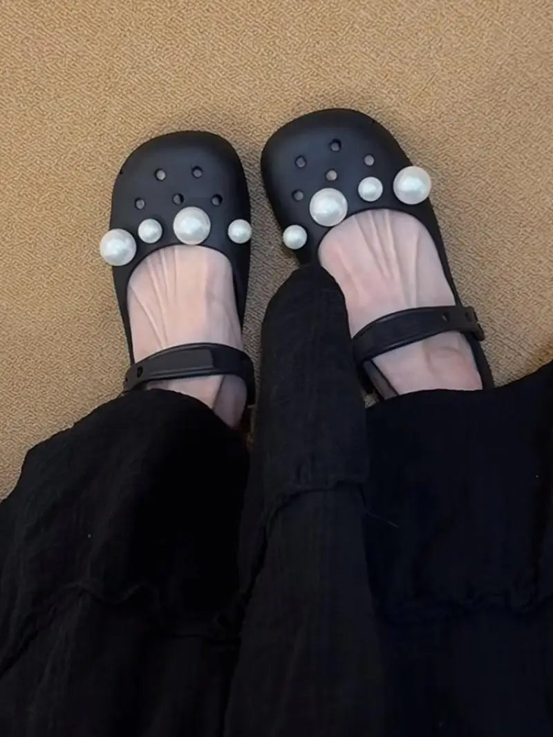 Luxury Pearl Shoes Charms Set DIY Ballet Clogs Women Summer 2026 Fashion Leopard Print EVA Beach Slippers Woman's Jelly Shoes
