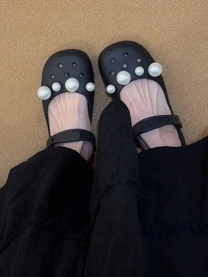 Luxury Pearl Shoes Charms Set DIY Ballet Clogs Women Summer 2026 Fashion Leopard Print EVA Beach Slippers Woman's Jelly Shoes