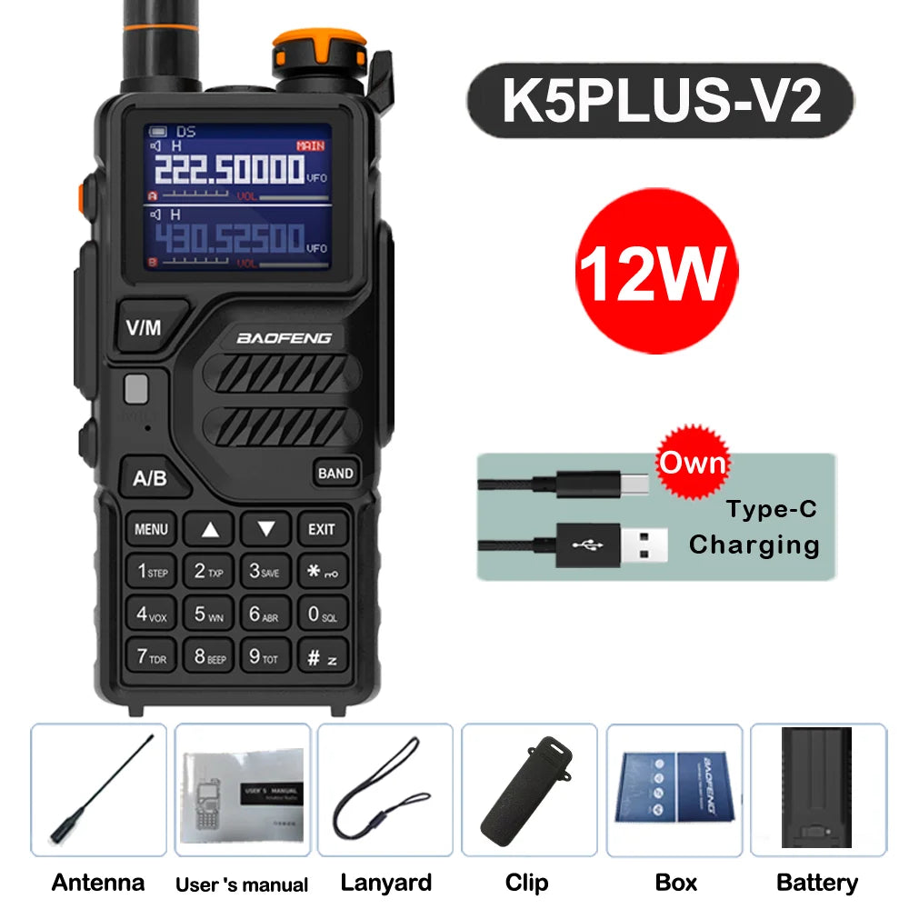 2026 Baofeng UV-K5 Plus Walkie Talkie 12W High Capacity AM FM Two Way Radio Full Band LCD 999CH Frequency Copy NOAA Noise Reduce