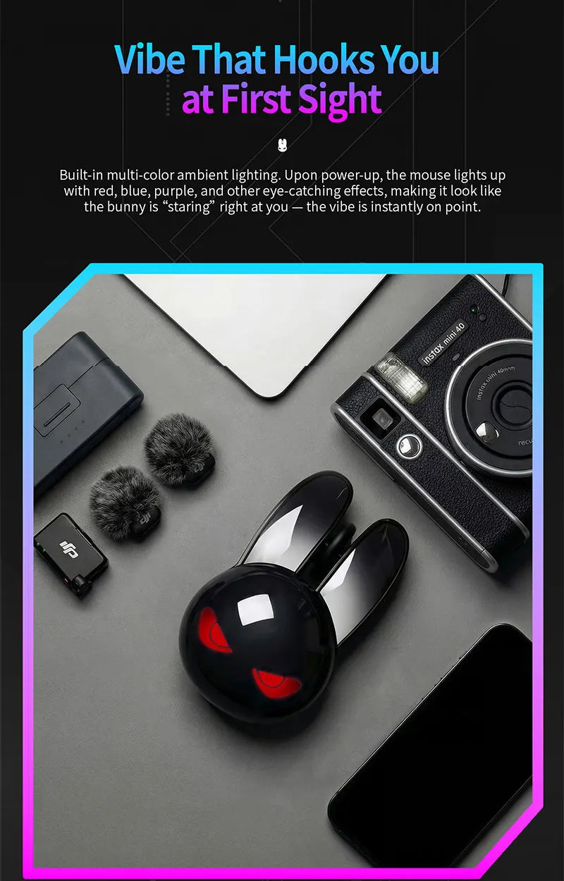 MOFII M6C Evil Rabbit Dual-mode Mouse, Black Cool Rabbit Shape, RGB Ambient Light, Silent Rechargeable, Multi-device Compatible