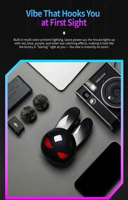 MOFII M6C Evil Rabbit Dual-mode Mouse, Black Cool Rabbit Shape, RGB Ambient Light, Silent Rechargeable, Multi-device Compatible