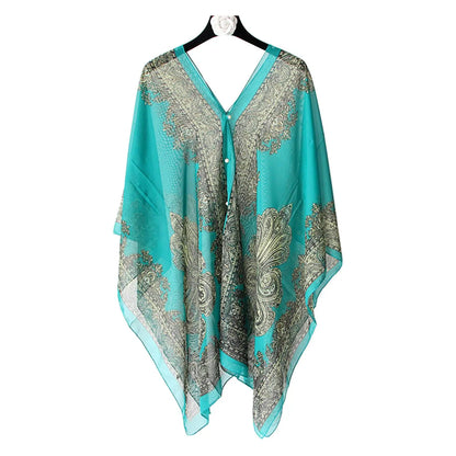 Woman Chiffon Blouse Fashion Women Scarf Shawl Printed Sunscreen Sun Protection Shawl Beach Shawl Soft Loose Bikini Cover Tops