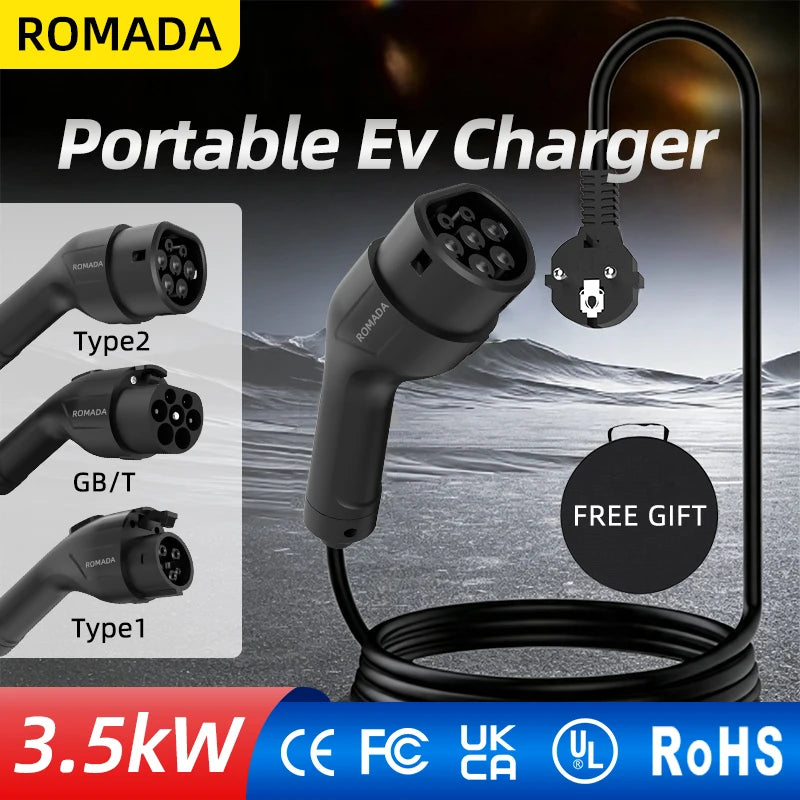 Portable 3.5KW 16A EV Charger with 3M-20M Cable Type2 IEC62196 EU Plug Wallbox Adapter Plug And Charge for Electric Vehicles