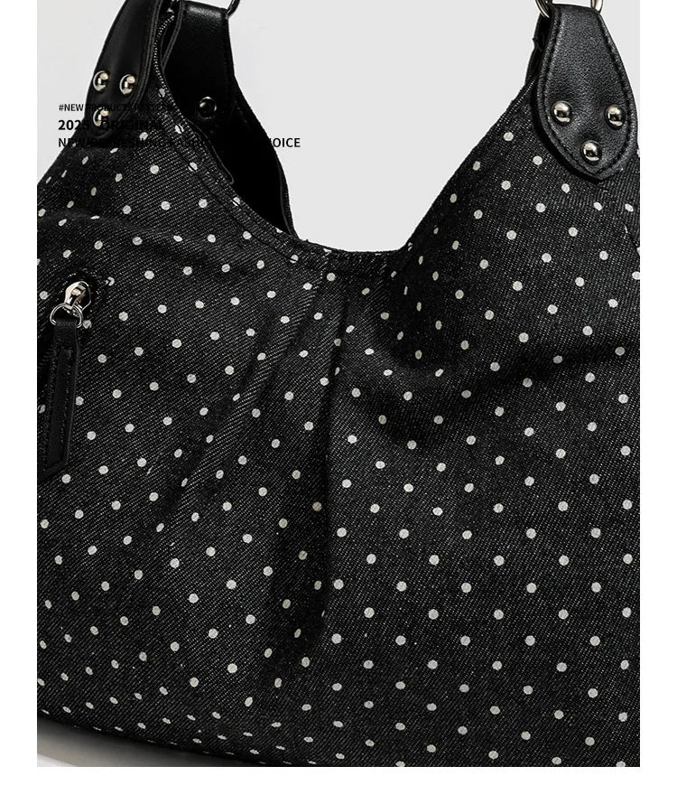 Fashionable Vintage Messenger Bags New Polka Dot Handbag Korean-style Large-capacity Tote Bags Versatile Comfortable Casual Bags