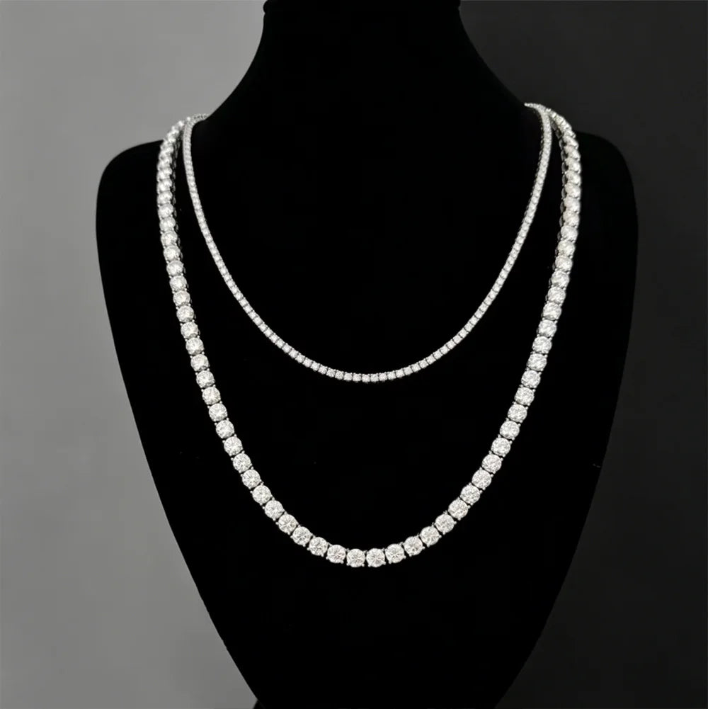 FEOBUR 3/4/5mm Real Moissanite Tennis Necklace for Women Men S925 Silver Certified Full Diamond Neck Chains Trendy Jewelry Gift