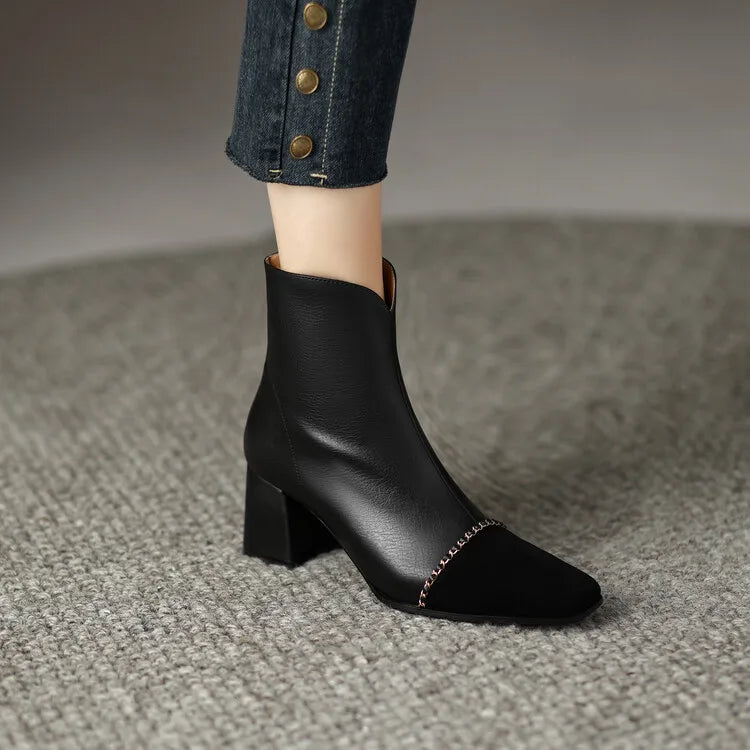 LeShion Of Chanmeb Natural Genuine Leather Boots Luxury Brand Designer Mix-color Kid Suede Ankle Boot Ladies Autumn Winter Shoes