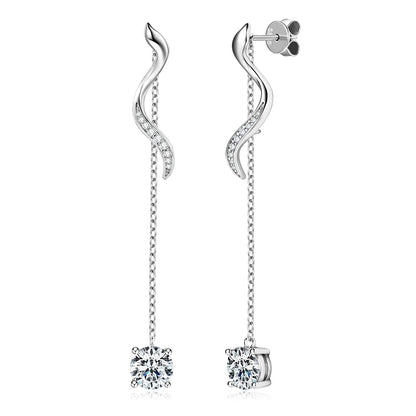 Sweetrain 1CT Moissanite Drop Earrings S925 Sterling Silver Long Tassel Dangle Earring for Women Wedding Jewelry Gifts with GRA