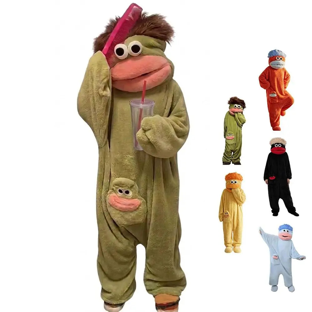 Funny Soft Coral Fleece Big Mouth Onesie Pajamas Thicken Texture Hooded Pajamas Fleece Pajamas Loungewear