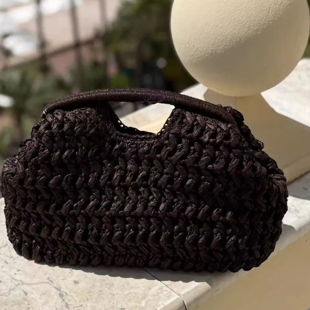 Elegant Luxury Woven Clutch Bag Large Capacity Simple Texture Women Handbag Straw Beach Bag Wallet Travel