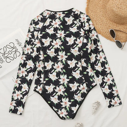 2026 Surfing Sport Swimsuit Long Sleeves Women One Piece Swimsuit  Swimwear Solid Monokini Bathing Suit Tropical Bodysuit Female