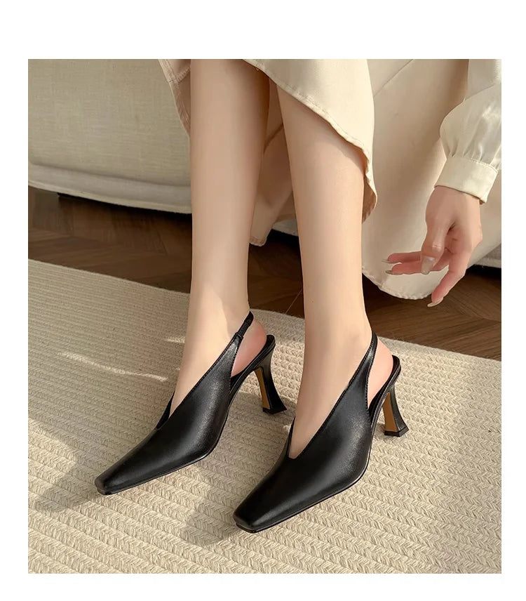 Sandals Luxury Brand Sexy Dress Shoes Elegant Chunky High Heeeled Pumps Sexy Pointed Toe Evening Shoes Women Shoes V Cut Shoes