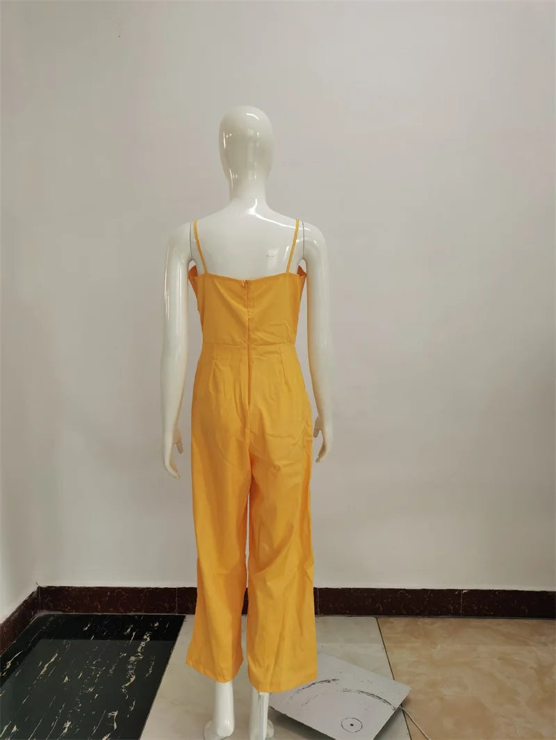 Woman Sleeveless Bib Dungarees Jumpsuits Autumn Casual Loose Solid Overalls for Women Female Spaghetti Strap Wide Leg Jumpsuit