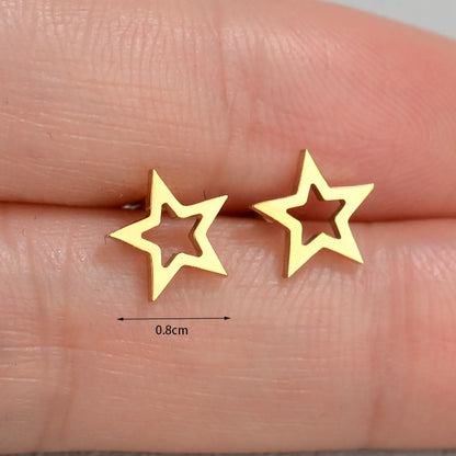 Minimalist Stainless Steel Earings Mini Heart Star Geometric Stud Earrings For Women Cute Cat Dog Flower Leaf Earrings Jewelry