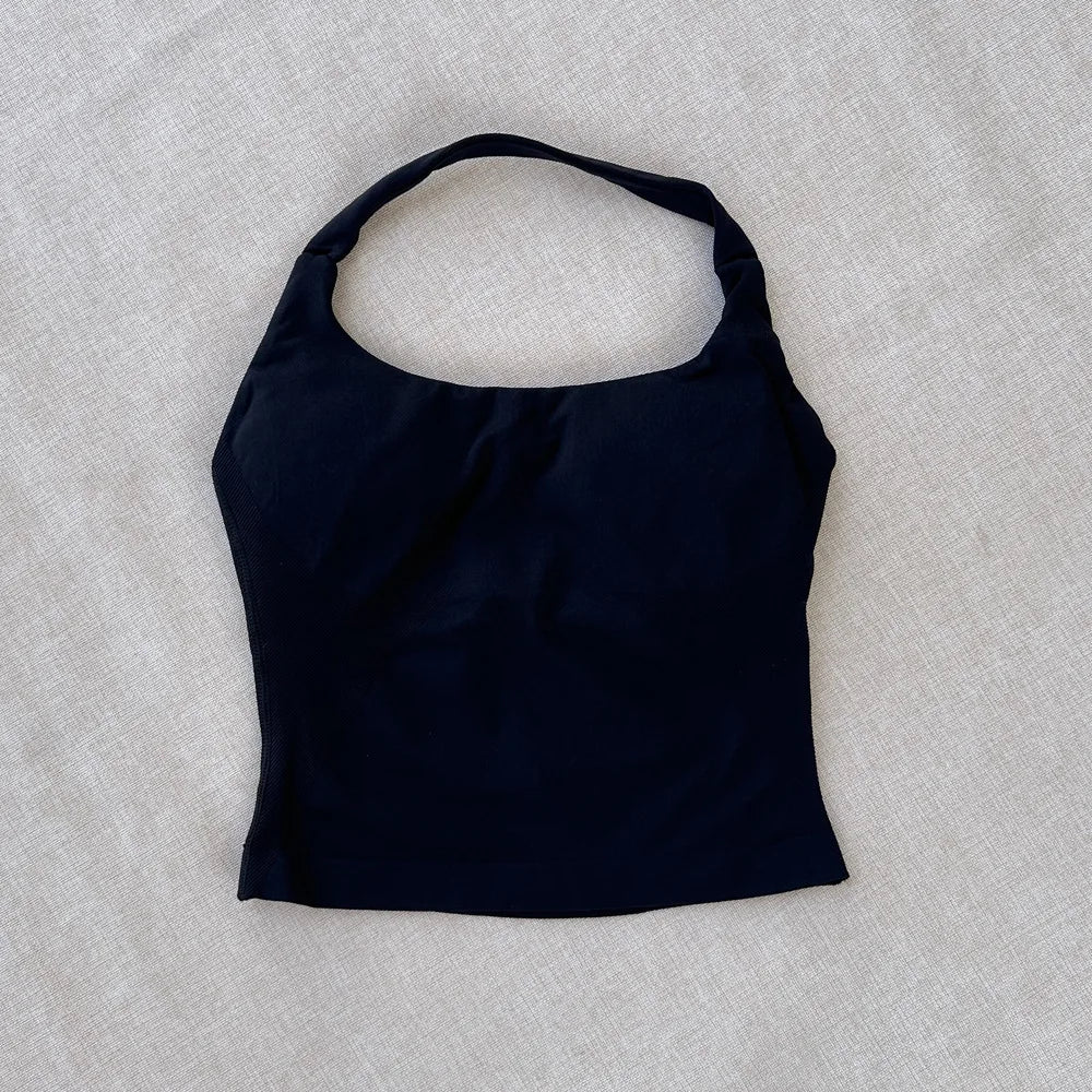 Denyf Women's Backless Halter Top Push-Up Sport Bra Gym Vest Workout Tank Top Yoga Activewear Running Vest