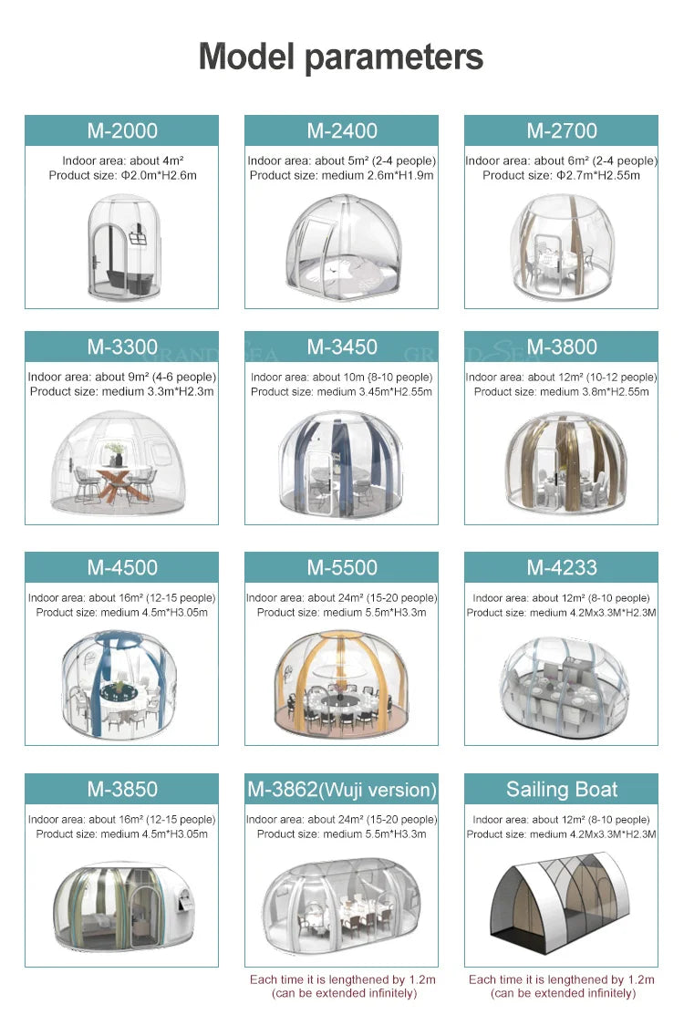 Portable Geodesic Bubble Dome, Transparent Polycarbonate Glamping Tent, Luxury Igloo Shelter for Outdoor Camping Garden Family