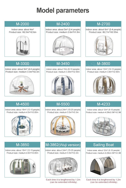 Portable Geodesic Bubble Dome, Transparent Polycarbonate Glamping Tent, Luxury Igloo Shelter for Outdoor Camping Garden Family
