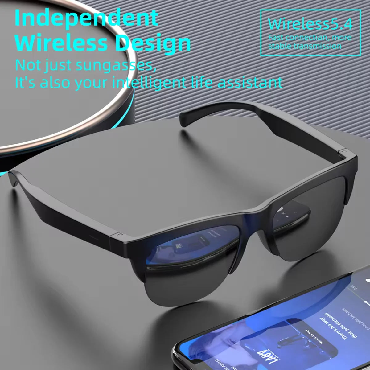 2026 New Smart Glasses Bluetooth 5.3 Music Control Wireless Call Answer Anti UV Sunglasses Camping Cycling For Men Women