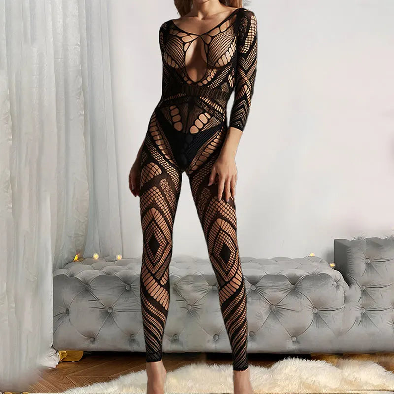 New Summer Leisure Time Party Fashion Backless Lace Jumpsuit Women Transparent Hollow Out Clothes For Women Body Bodysuit