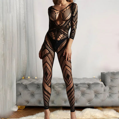 New Summer Leisure Time Party Fashion Backless Lace Jumpsuit Women Transparent Hollow Out Clothes For Women Body Bodysuit
