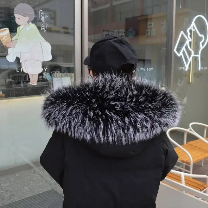 Raccoon Fur Collar Real Fur Down Jacket Parka Fur Collar Natural Fur Hood Trim Fur For Women Warm Wraps Furry Fur Scarf for Coat