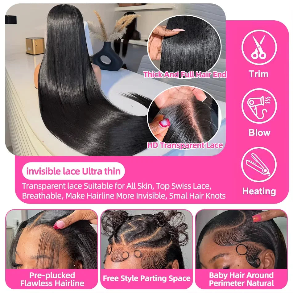 40 42 Inch Straight Lace Front Wigs Human Hair 360 Full Lace Wigs For Women Brazilian Pre Plucked 13x4 13x6 Hd Lace Frontal Wig