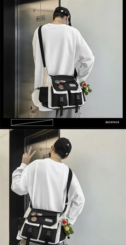 Japanese Simple Messenger Bag Student Nylon Waterproof Canvas Handbag Shoulder Crossbody Bags for Women Men Satchels Bolsas