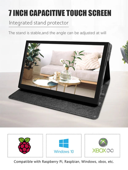 7 Inch LCD IPS Display HDMI-compatible Touch Screen with Case 1024x600 Resolution for Raspberry Pi 3 Pi4 PC Portable Monitor