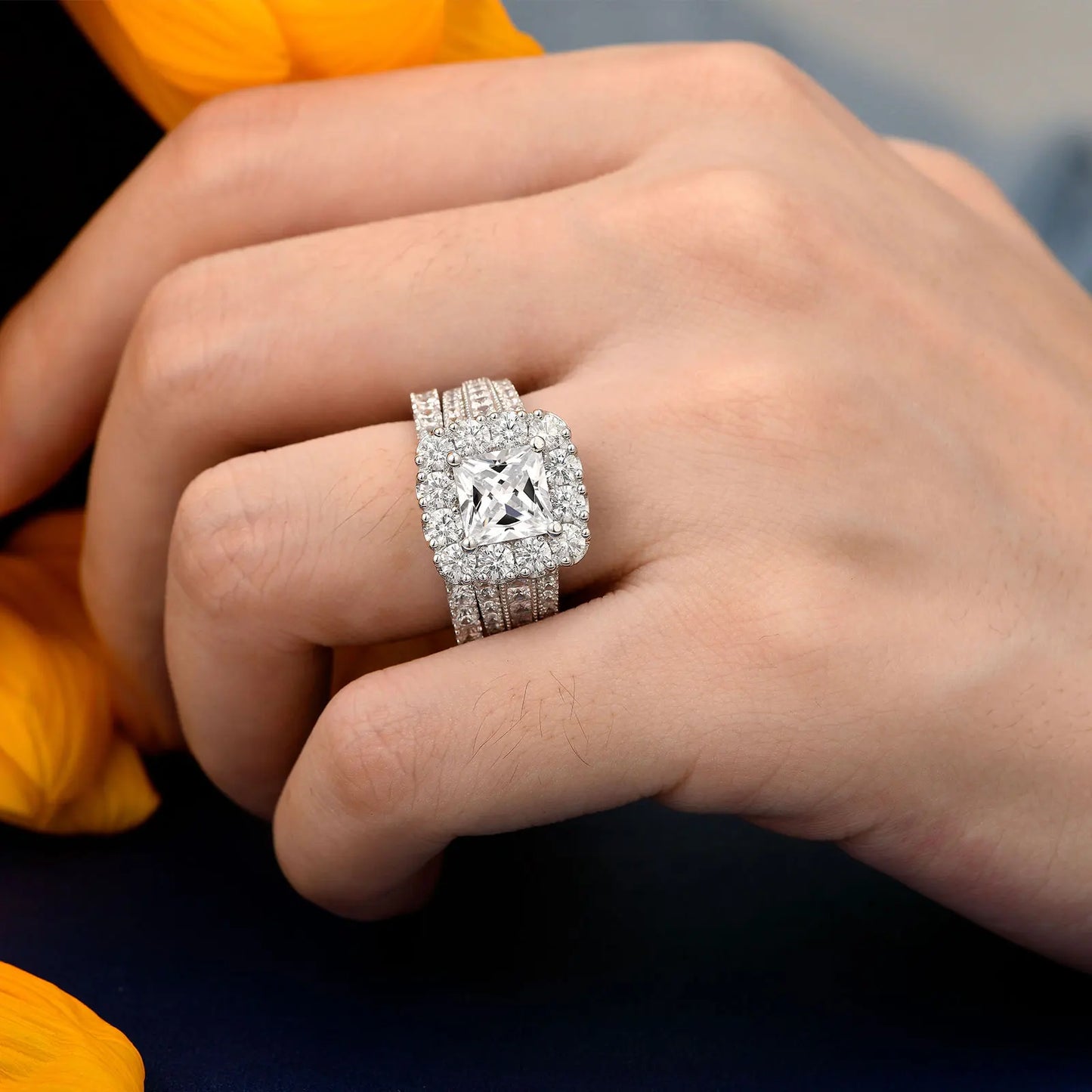 Newshe Original 925 Silver Moissanite Rings GRA Certified D Color VVS1 Diamond Wedding Ring Set for Women Luxury Jewelry