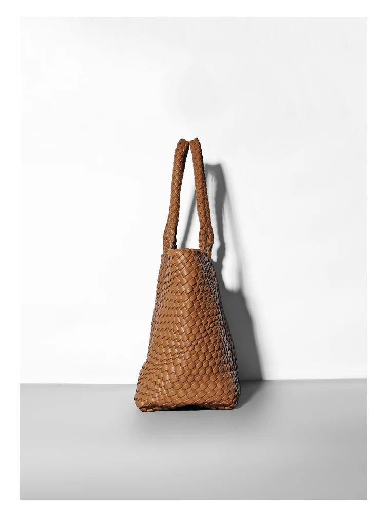 Large-Capacity Designer Knitting Fashion PU Leather Women's Shoulder Bag Handbags for Beach Travel Single-Shoulder Ladies Bag