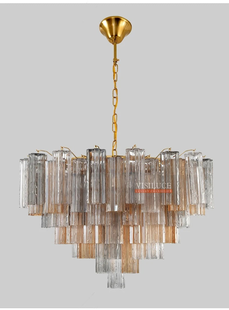Round Murano Glass Ceiling Chandelier For Dining Living Room Bedroom Foyer Amber Glass Crystal Tube Hanging Chandelier Lights