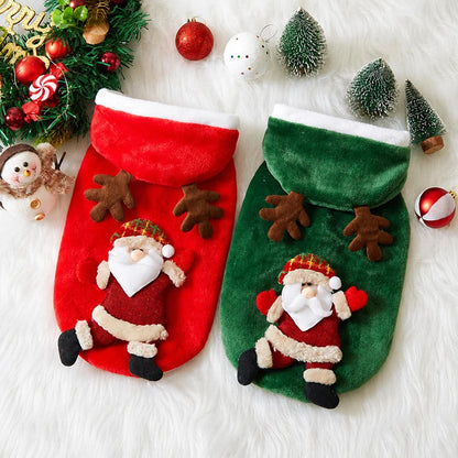 Christmas Dog Clothes Autumn and Winter Flannel Cats Dogs Hoodies Pet Clothes for Small Medium Dogs Christmas Dog Cat Costume