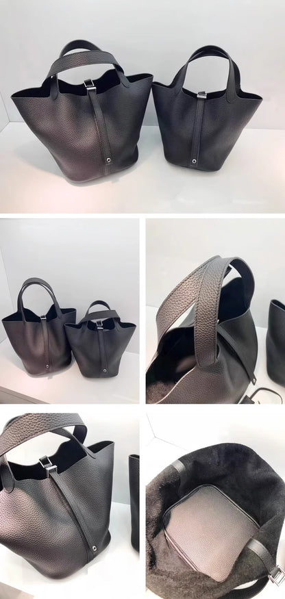 Women Bags Handbags Bucket Bag Real Leathe Fashion Tote Bag Genuine Leather Luxury Desginer Big Size Large Lady Hand Bags