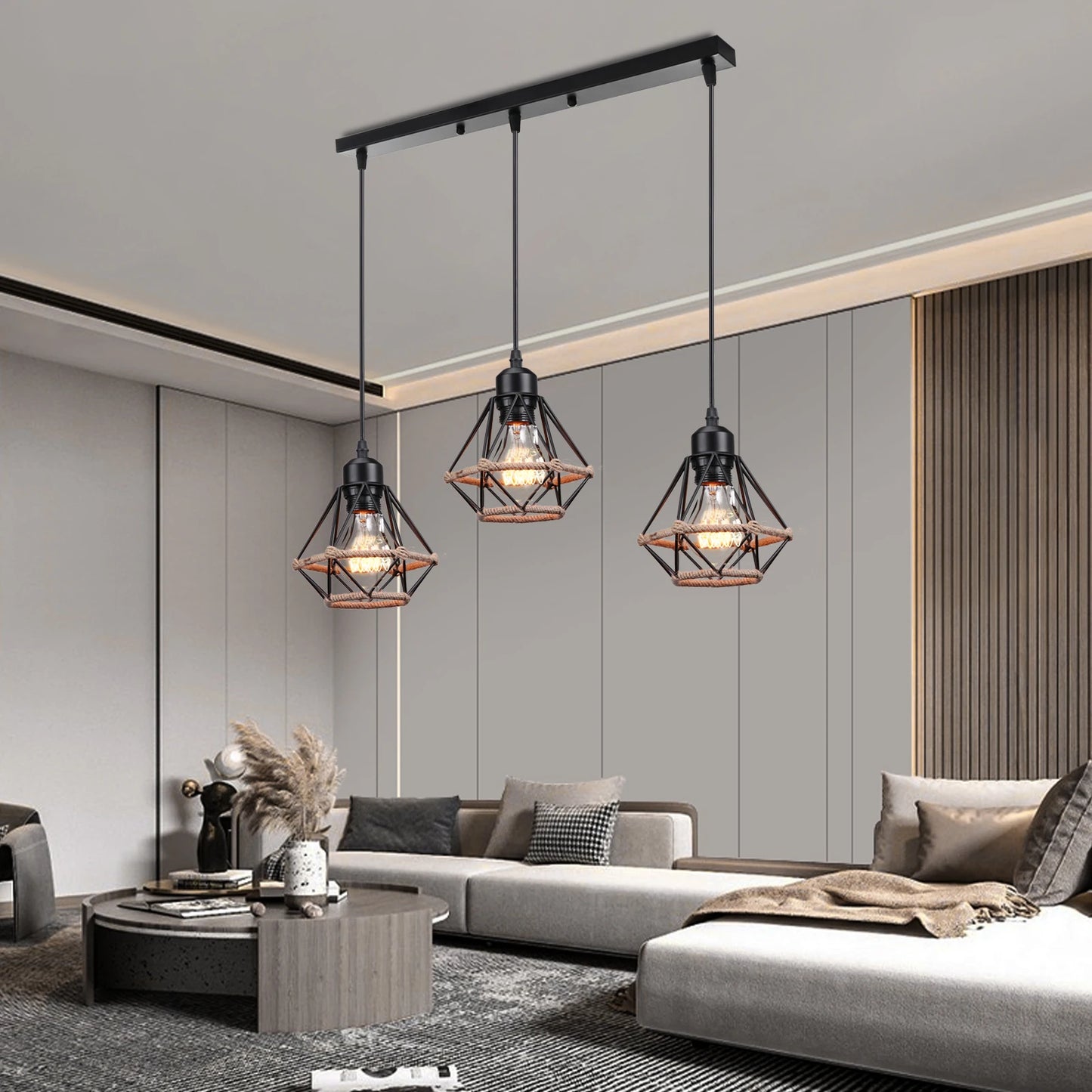 3 Heads Vintage Pendant Lights Wood Hanging Lamp Chandelier Industrial for Loft Dinning Living Room Kitchen Lighting Fixture LED