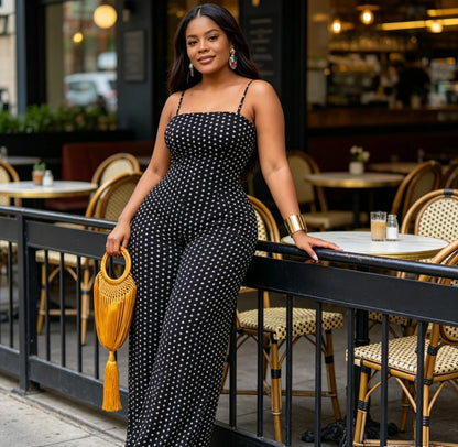 Siren Chic 2026 Women's Fashion Dot Print Wrap Chest Cami Jumpsuit Sexy Sleeveless Party Rompers