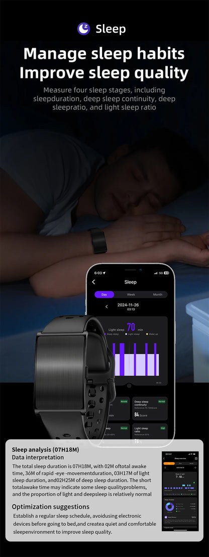 2026 No Screen Smart Watch for Men Women Fitness Tracker Heart Rate Blood Pressure Monitor HRV Sleep Sport Health Smart Bracelet