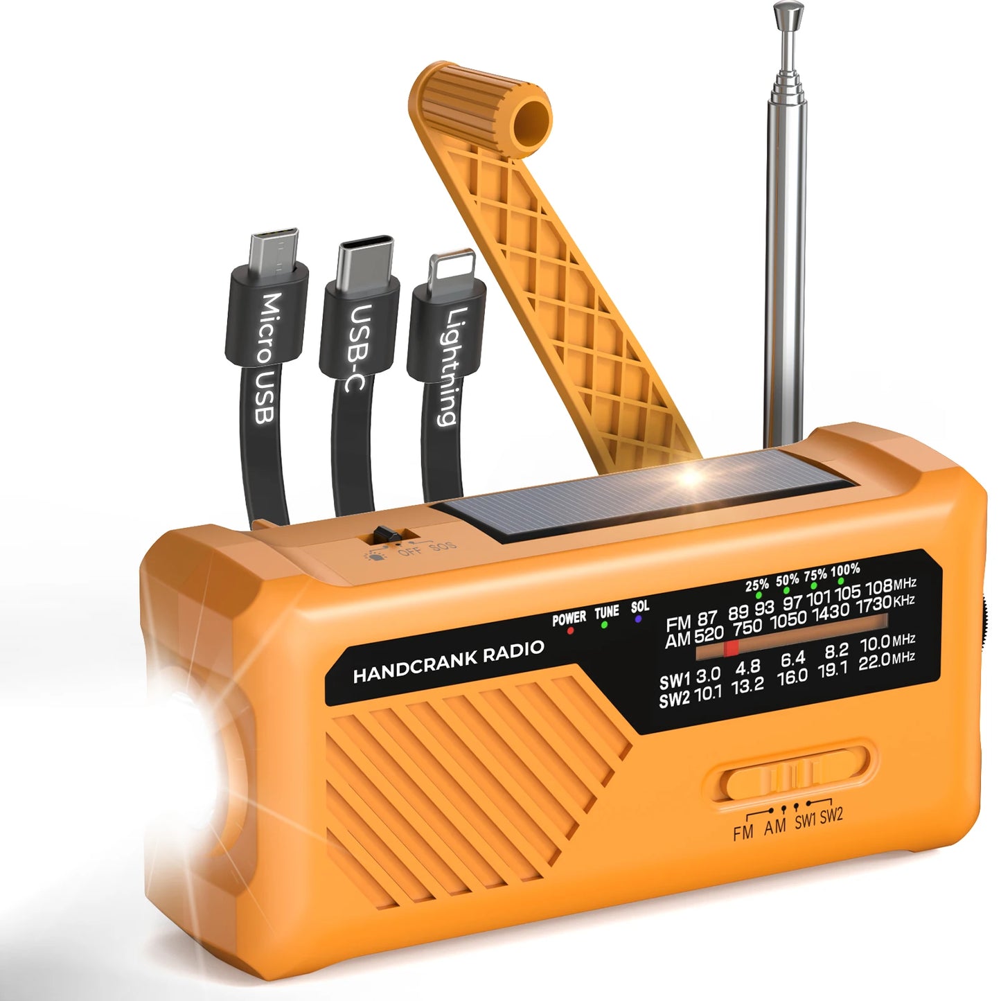 3000mAh Portable Emergency Solar Power Radio Hand Crank Charging AM/FM Weather Radio Led Reading Flashlight Bank Phone Charger