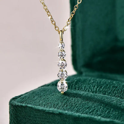 Rrjzz 5-Stone Moissanite Pendant Necklace D Color VVS1 Round Lab Diamond 14k Gold Silver Plated Necklace Jewelry Gifts with GRA
