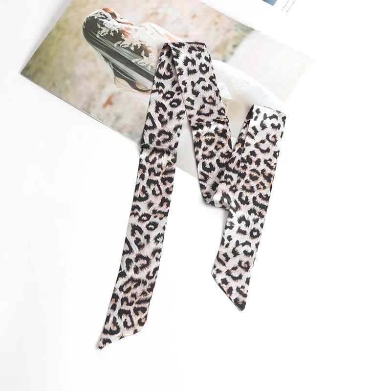 Women Print Flower Small Scarf Handle Bag Ribbons Fashion Head Scarf Small Long Skinny Scarves Headbands Tie Accessories