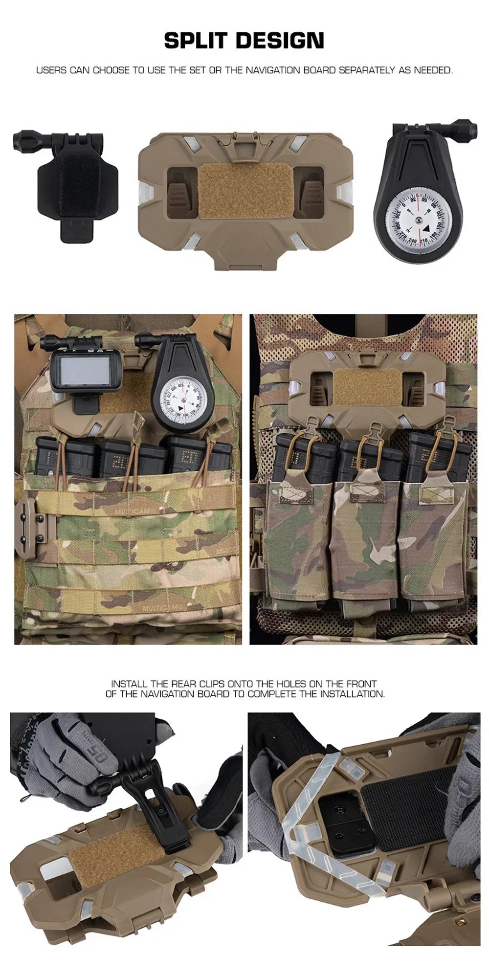 Tactical Militar Outdoor Survival Compass for MOLLE Mobile Phone Holder Navigation Board Foldable Admin Panel Hunting Vest Gear