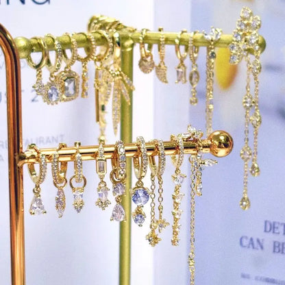 Women's 925 Sterling Silver Ear Needle Crystal Zircon Water Droplets Stud Hoop Gold Huggie Earrings Premium Luxury Party Jewelry