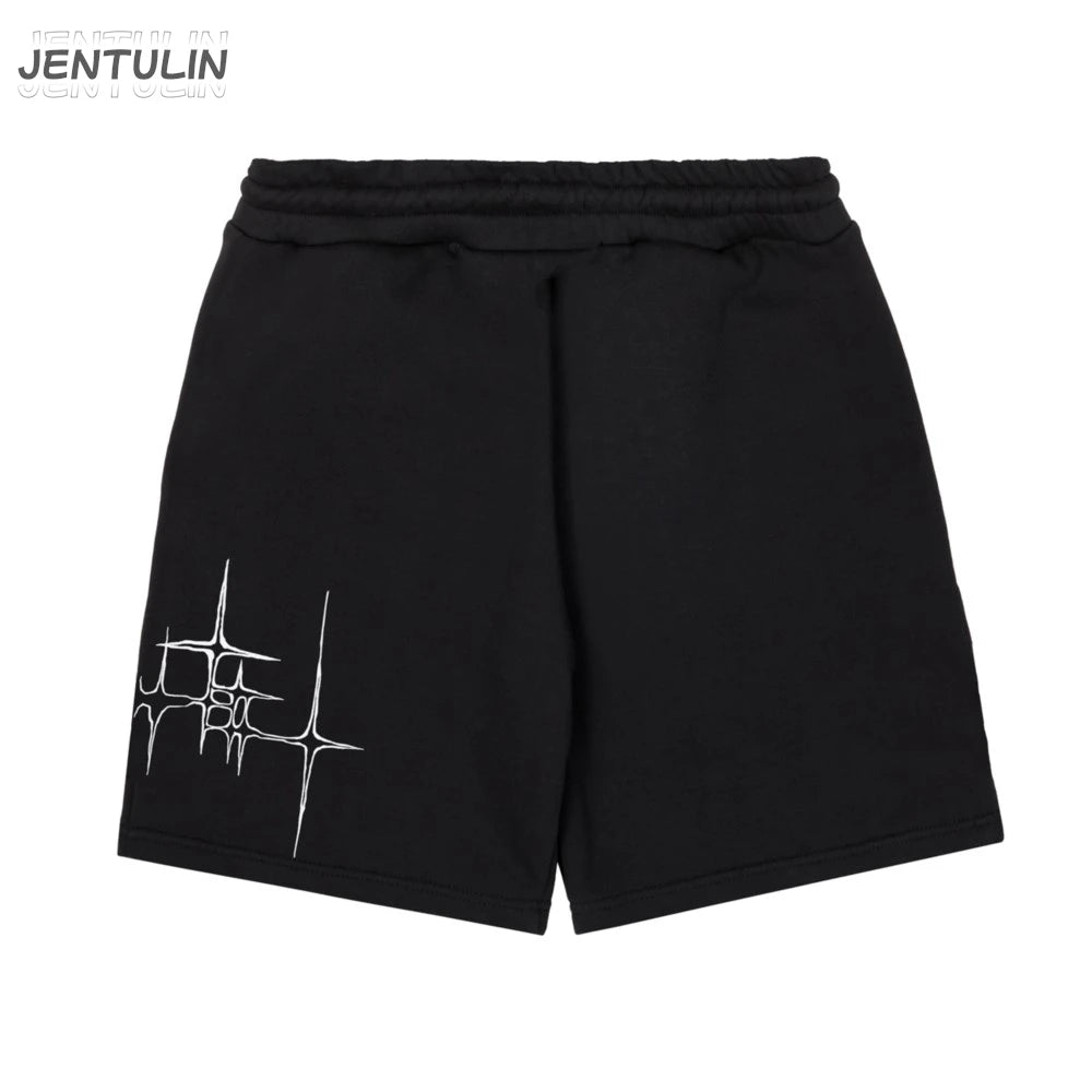 Harajuku Streetwear Men's Shorts Lyrical Graphic Print Oversized Jorts Baggy Y2k Unisex Clothing Korean Fashion Short Pants Goth