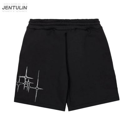 Harajuku Streetwear Men's Shorts Lyrical Graphic Print Oversized Jorts Baggy Y2k Unisex Clothing Korean Fashion Short Pants Goth