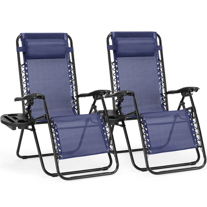 JHK Zero Gravity Portable Recliner Camping Patio Outdoor Garden Lounge Chair with Cup Holder Trays Adjustable Pillow for Backyard