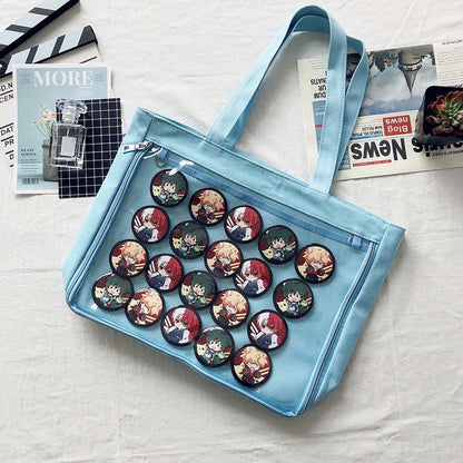 Fashion New Canvas Ita Bag Large Capacity Cartoon Tote Bags for Women Transparent Shoulder Bags Teenage Girls Japanese