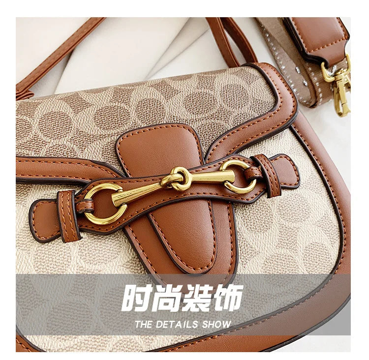 Women Retro Print Saddle Crossbody Bag Luxury Horse Bit Buckle Small Shoulder Bag Fashion PU Leather Ladies Daily Handbag